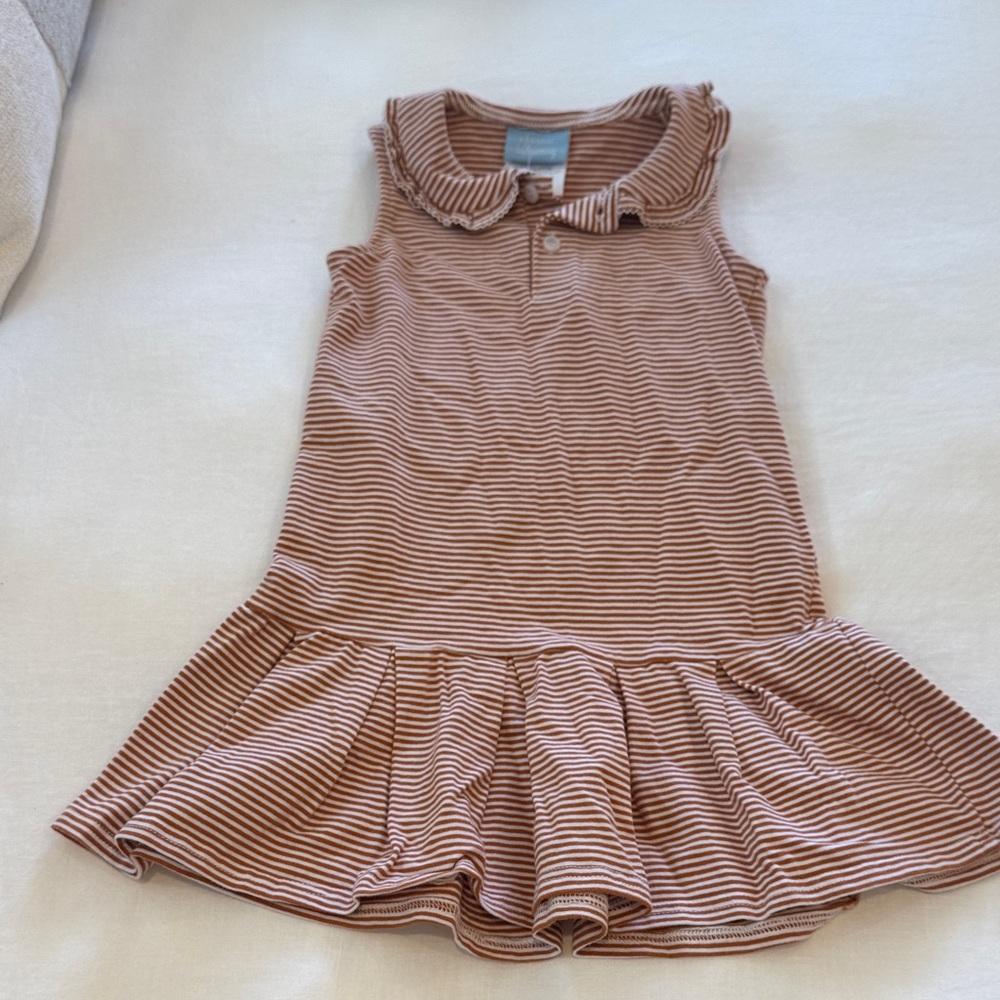 Girls' Sleeveless Ruffle Collar Stripe Dress - Texas Orange